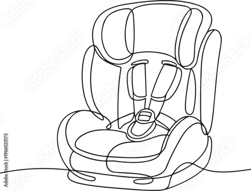 Minimalist Child Car Seat Safety Design Line Drawing Comfortable Secure Automotive Seat Concept Illustration