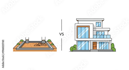 A comparison between a basic pool design and a modern house showcasing architectural contrasts silhouette high quality professional detailed elegant