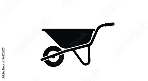 A black silhouette of a wheelbarrow simple garden tool illustration silhouette
