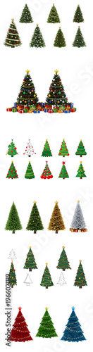 A collection of christmas trees in various sizes and colors