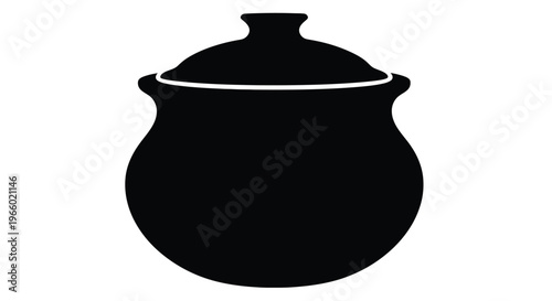 A simple black silhouette of a traditional cooking pot