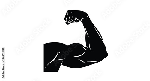 Strong muscular arm flexing a powerful black graphic silhouette
