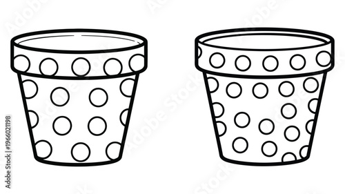 Two identical polka dot cups side by side on a white background, minimalist still life composition with matching patterned mugs, clean and modern aesthetic for product display, kitchenware design