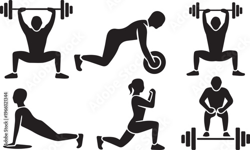 WebFitness Workout Silhouette Set Weightlifting Strength Training and Exercise Poses Collection
