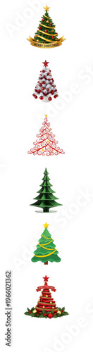 A group of small christmas trees in different colors and ornaments