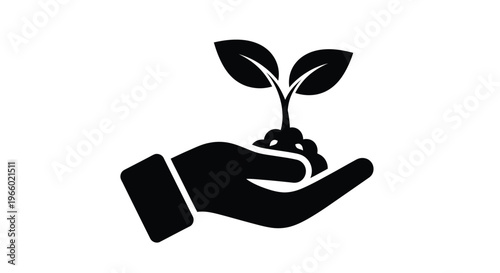 Hands cradling a seedling representing growth and care silhouette