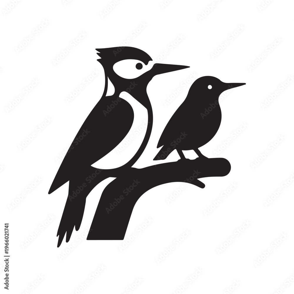 Fototapeta premium Great Spotted Woodpecker Silhouette Icon on Minimalist Black Background