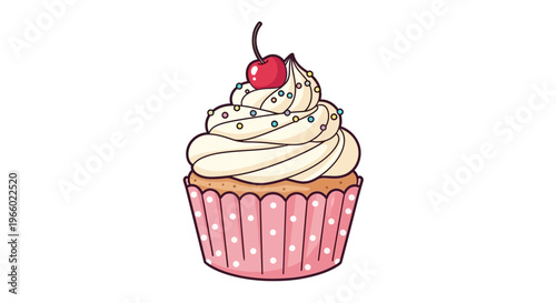 A cupcake with white frosting.