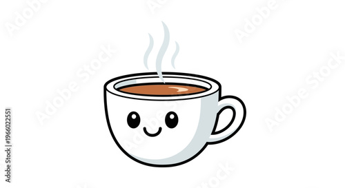 Smiling Cartoon Coffee Cup Face.
