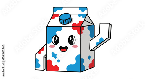 Cartoon milk carton with smiling face.