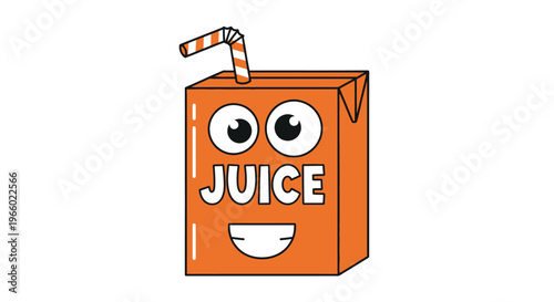 Cartoon orange juice box character smiling.