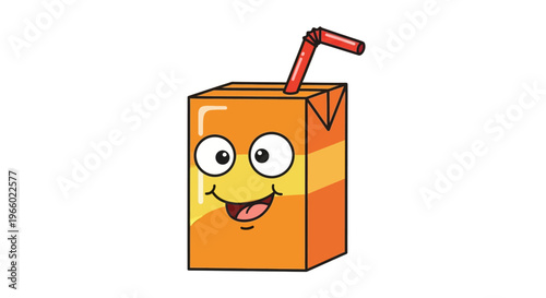 Cartoon orange juice box character smiling.