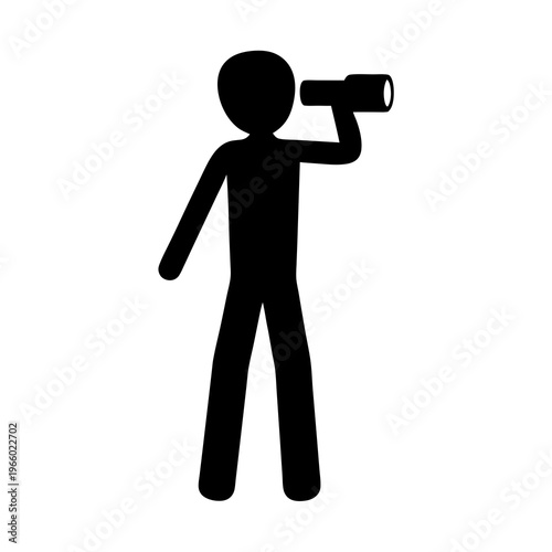 Simple black silhouette of a person using a telescope or spyglass