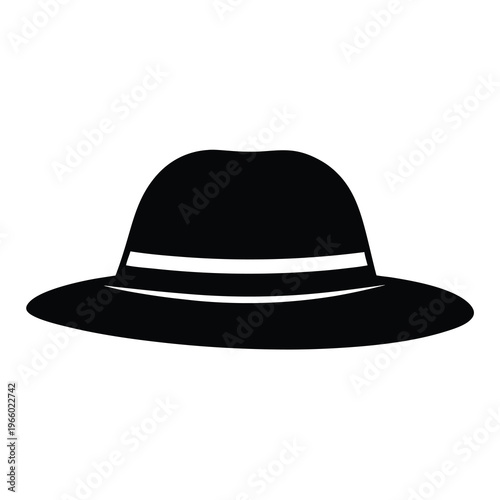Classic black fedora hat with a white stripe and clean background