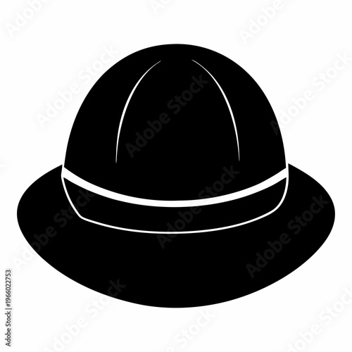 Silhouette of a classic pith helmet or safari hat on white background