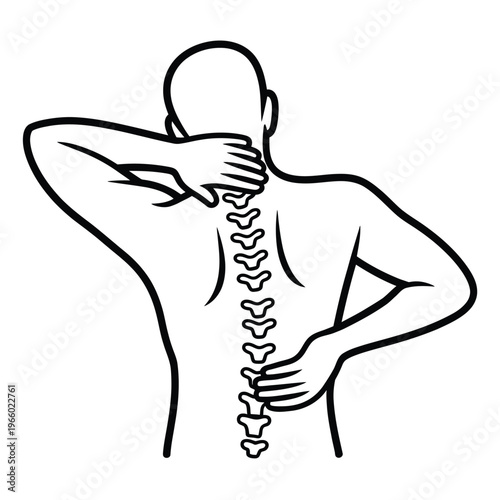 Line art illustration depicting a human back and spinal column pain