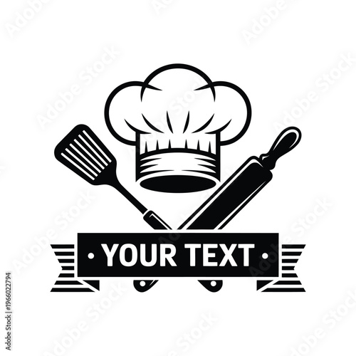 Culinary emblem featuring a chef s hat rolling pin and spatula design