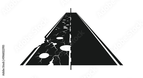 A stark contrasting image of a fractured road splitting into darkness represented as a dramatic silhouette high quality professional detailed modern