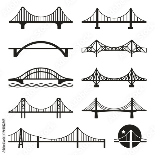 Variety of bridge designs depicted in a black and white illustration