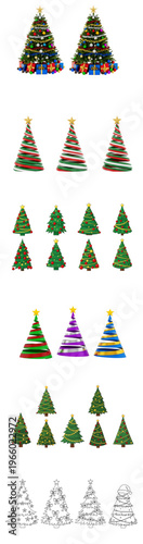 A collection of various colorful christmas trees