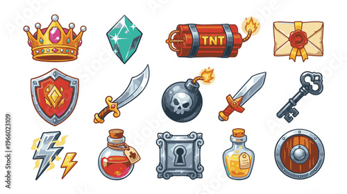 Medieval Fantasy Game Assets Collection with Weapons and Magic Potions