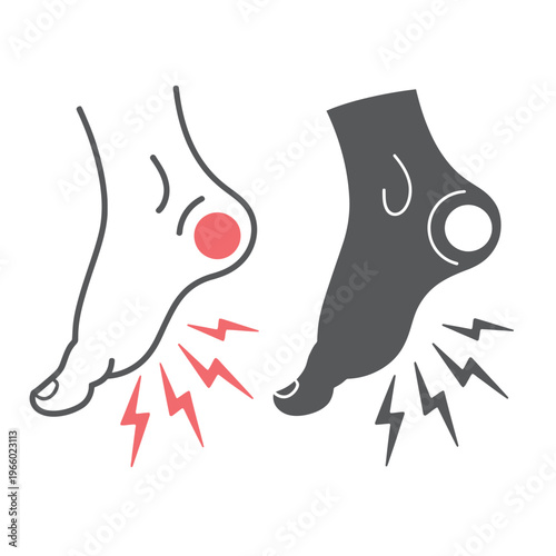 Foot pain illustration depicting heel discomfort and radiating nerve sensations