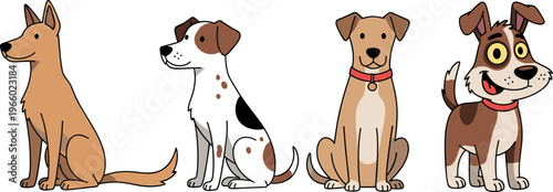 Cartoon Dog Breeds Set with Playful Poses Including Dalmatian, Terrier, and More