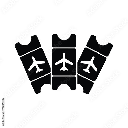Three airline tickets with airplane icons arranged in a row