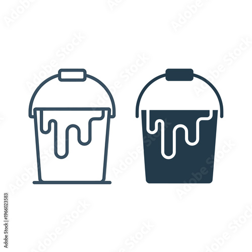 Two paint buckets one outlined and one filled showcasing liquid