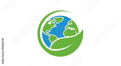 Eco friendly symbol with globe and leaf.