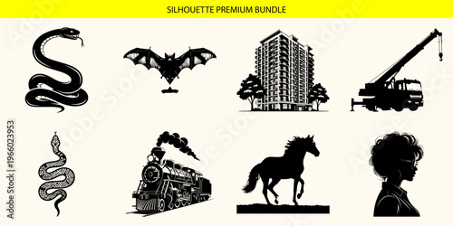 Collection of various animal and vehicle silhouettes