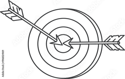 Arrows hitting the bullseye of a target in a precision archery demonstration Vector