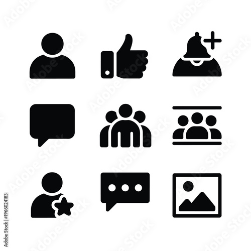 Simple social media icons in black profile like notification and more