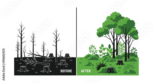 A stark visual comparison depicts deforestation and reforestation highlighting environmental impact with a striking silhouette high quality professional detailed modern elegant