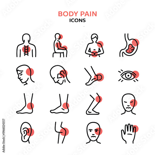 Illustrative icons depicting various locations of human body pain and discomfort