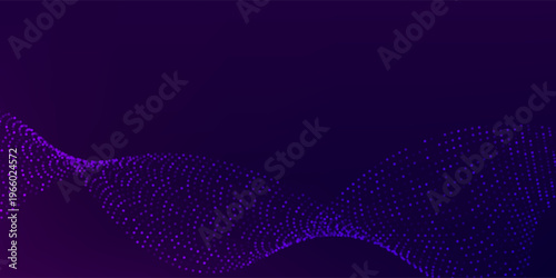 Particle stream. Purple background with many glowing particles. Information technology background. 3d rendering.
