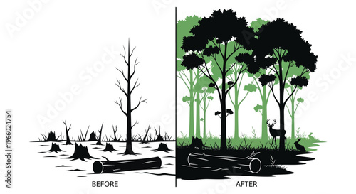 A stark visual comparison of deforestation and reforestation showcasing the impact on a landscape silhouette high quality professional detailed modern elegant