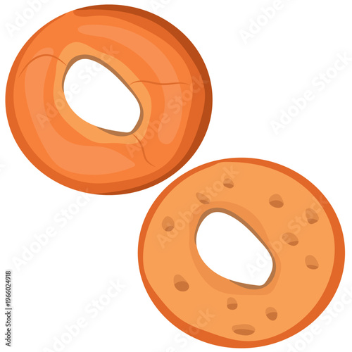 Bagel bread, sliced bagel vector.