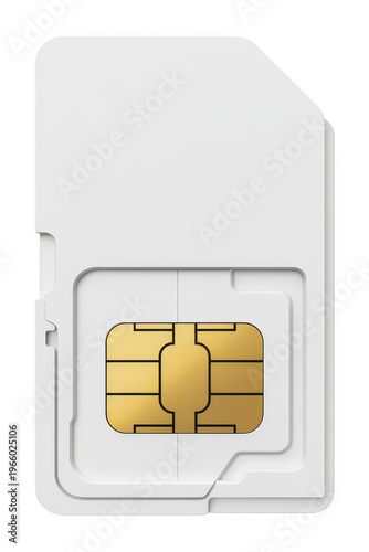 White sim card with gold contacts technology mobile isolated on a transparent background