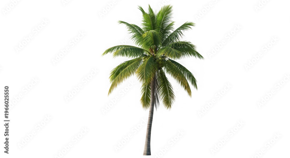 Obraz premium Tall green palm tree standing alone with bright sunlight isolated on transparent background