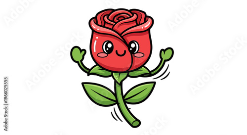 Cartoon Rose Flower with Smiling Face.