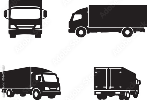 Cargo vehicle silhouette collection showing multiple angles transport truck logistics fleet shipping delivery design elements