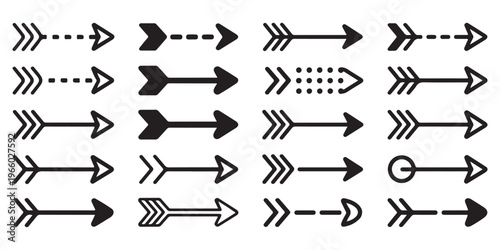 Diverse Collection of Outline and Solid Arrow Icons