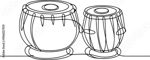Indian tabla percussion instrument one line drawing traditional music culture rhythm artistic minimal illustration