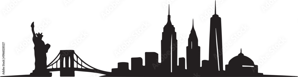 Obraz premium New York City skyline silhouette minimalist drawing urban architecture famous cityscape travel illustration