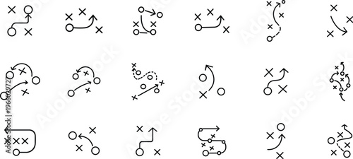 Stroke line icons set of strategy football planning growth concepts
