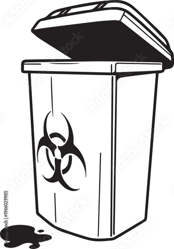 A bin of waste management with a biohazard symbol, symbolizing responsible disposal of potentially dangerous materials.