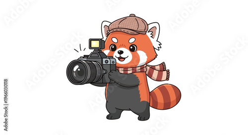 Red panda holding a camera.