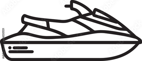 Sleek jet ski design, a symbol of high-speed water recreation, presented in a clean and modern outline.