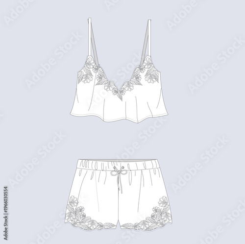 Lace Trim Womens Sleepwear Set